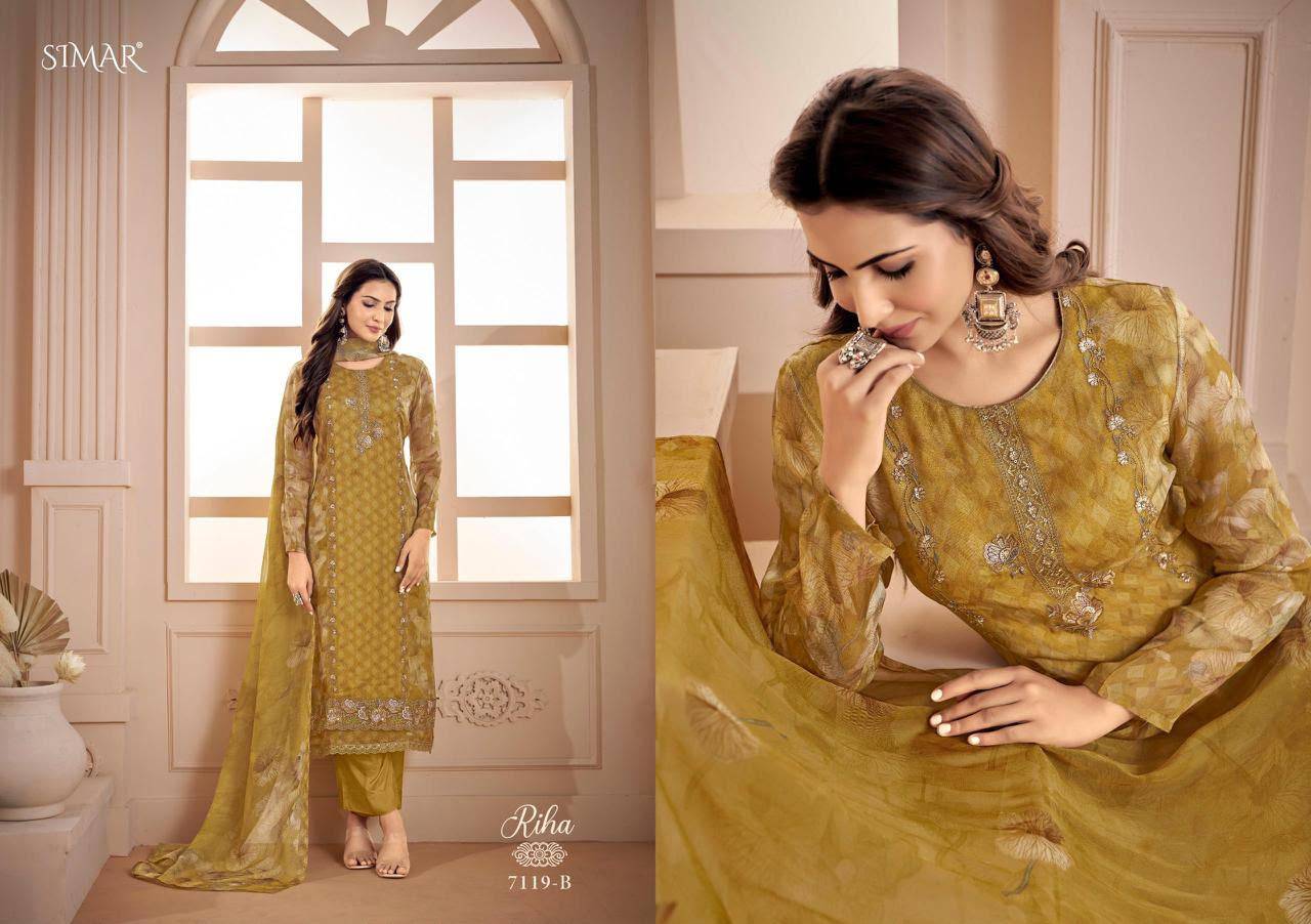 Riha By Glossy 7119A To D Series Stylish Beautiful Colourful Muslin Dresses At Wholesale Price